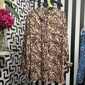 Number #74 Olivia Floral Cheetah Colored Button-Down Blouse